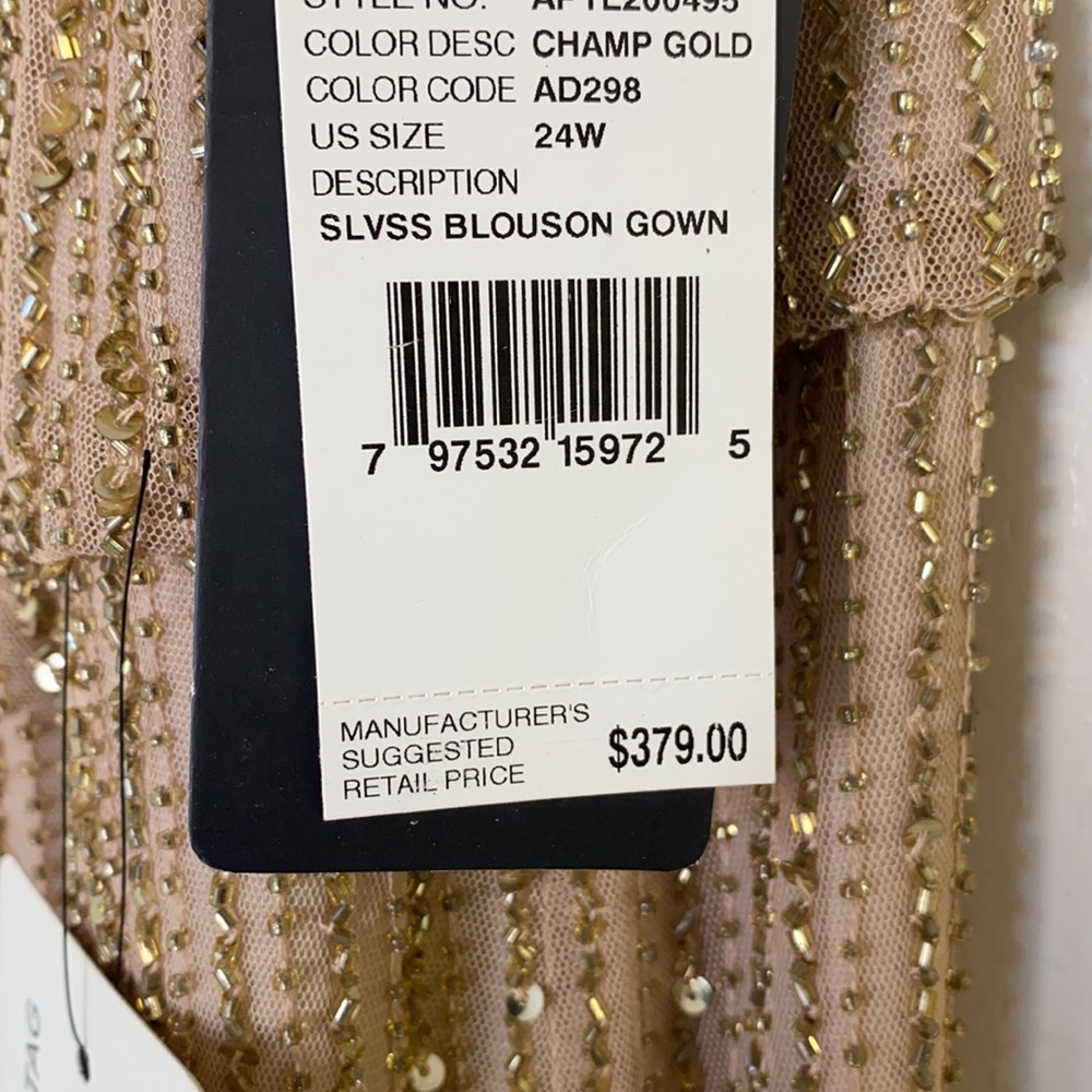 Adrianna papell Champagne/gold fully beaded sheer neckline and fringes gown - Picture 9 of 11